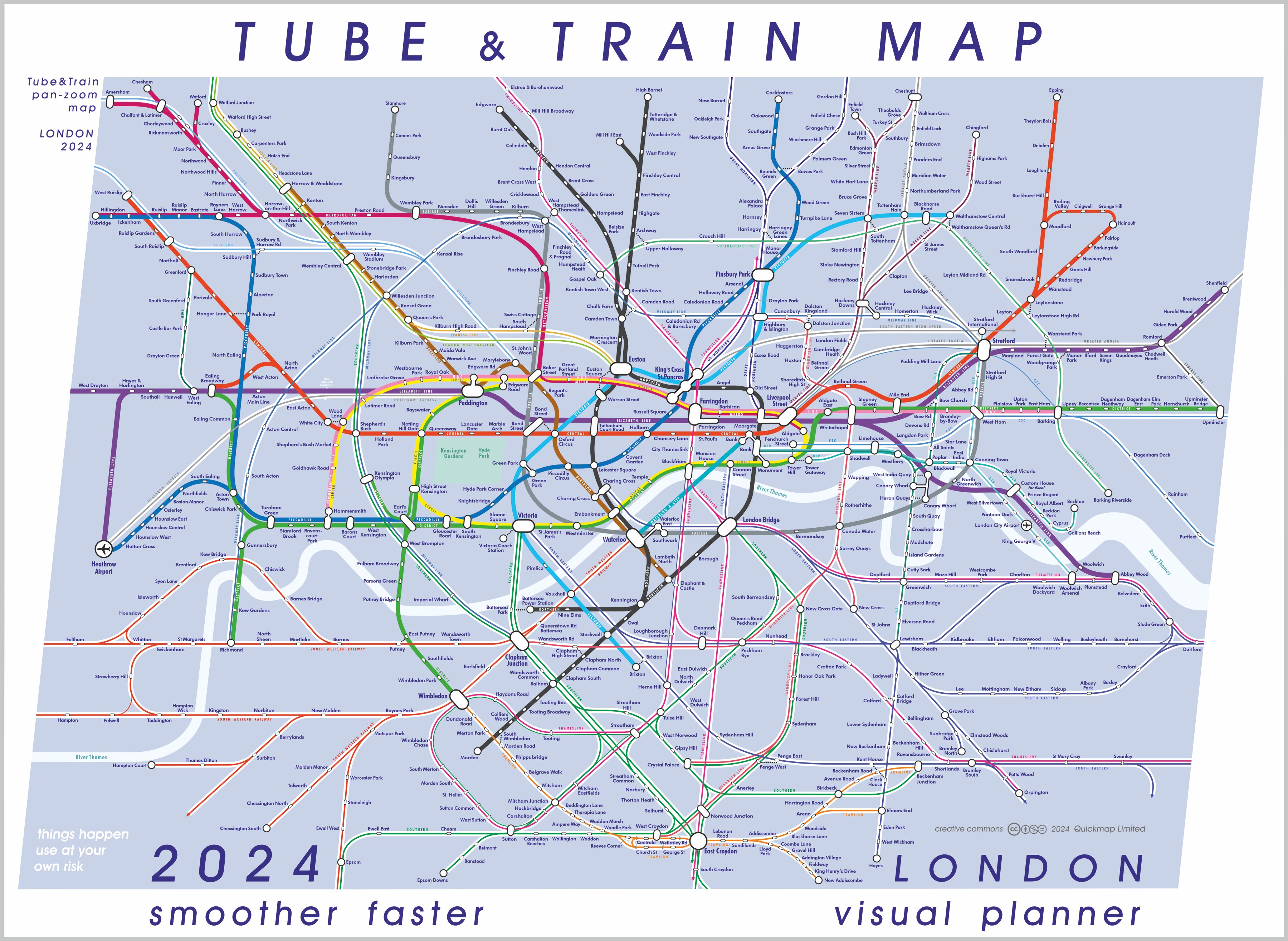 London underground tube map, rail map and tram map combined