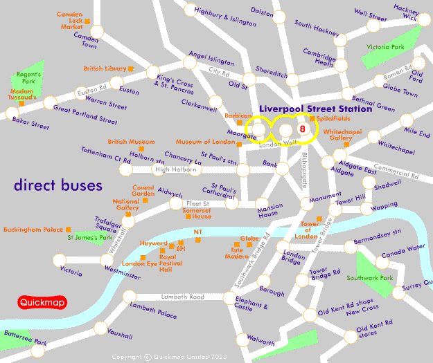 moving map of buses from Liverpool Street Station, London