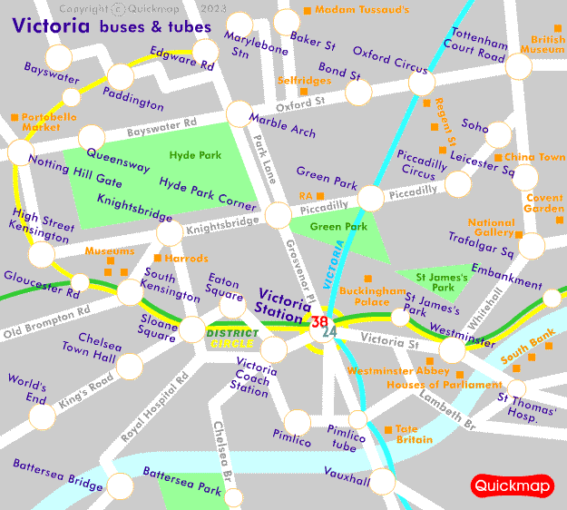moving map of buses from Victoria Station, London
