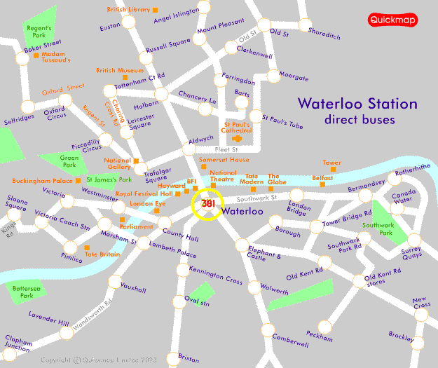 moving map of buses from Waterloo Station, London